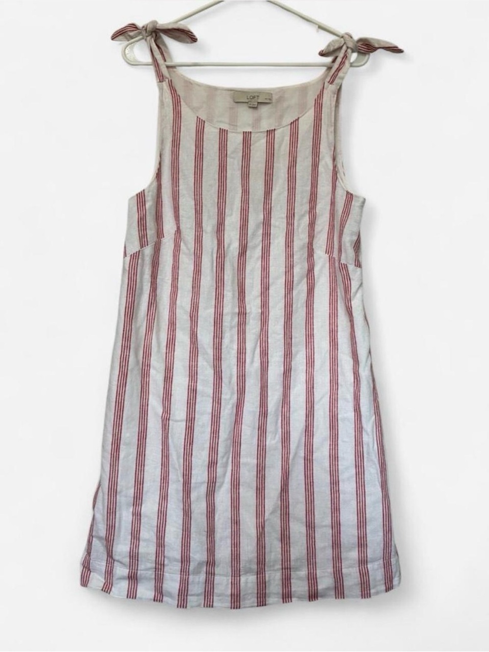 LOFT Striped Linen Cotton Tie Boatneck Mini Dress Size MP